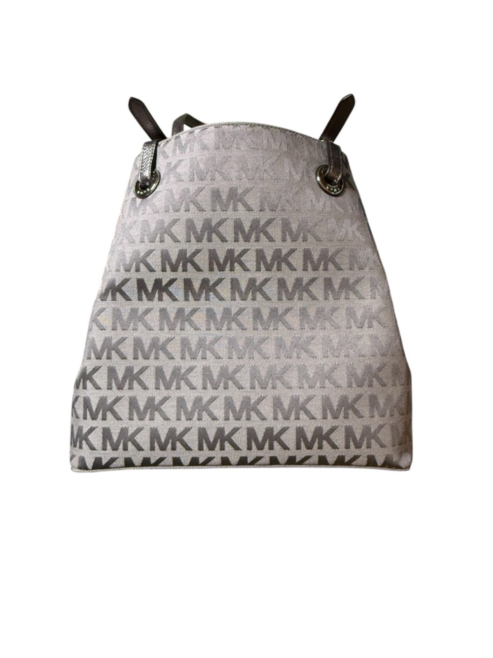 MICHAEL KORS NWT Jet Set Grab Bag Tote MK Logo Jacquard Gray/Ebny/Lug  MSRP $248